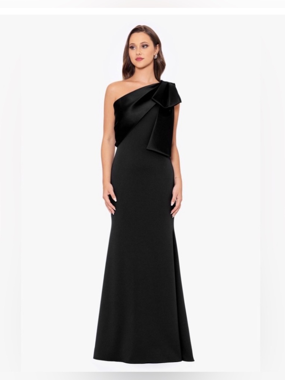 NWT Betsy & Adam black Carmela maxi dress gown with satin bow size 10